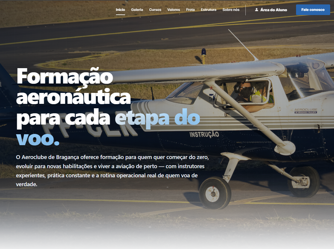 Página inicial do Aeroclube de Bragança Paulista