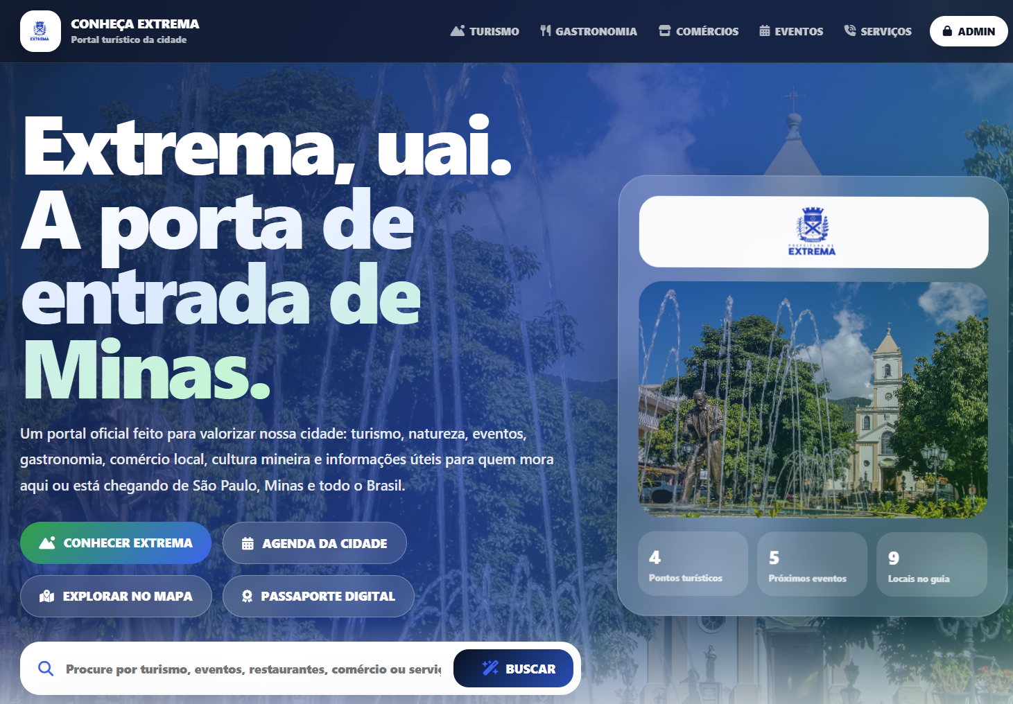 Página inicial do portal Conheça Extrema